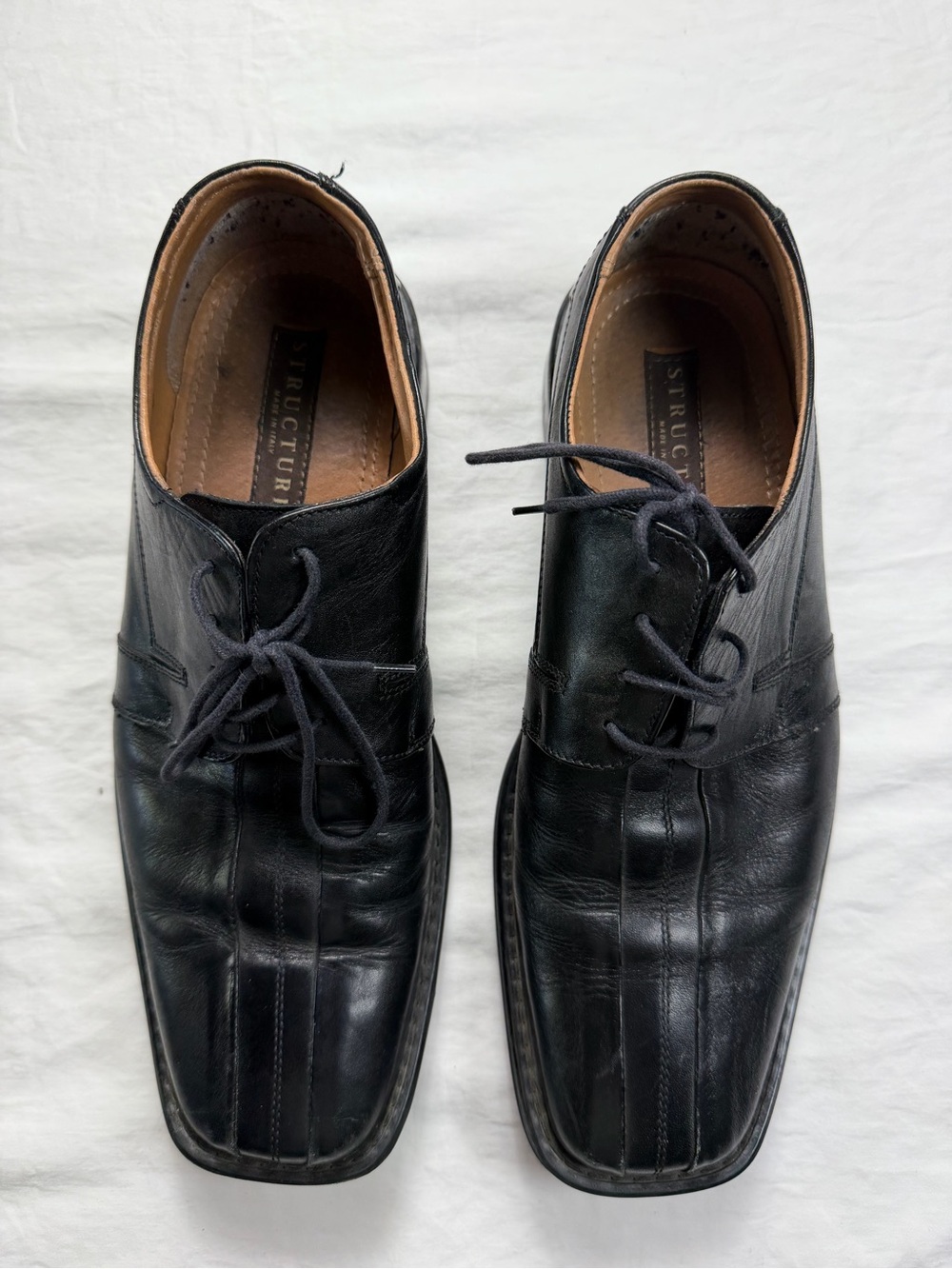 Structure Black Leather Square-Toe Lace-Up Dress Shoes